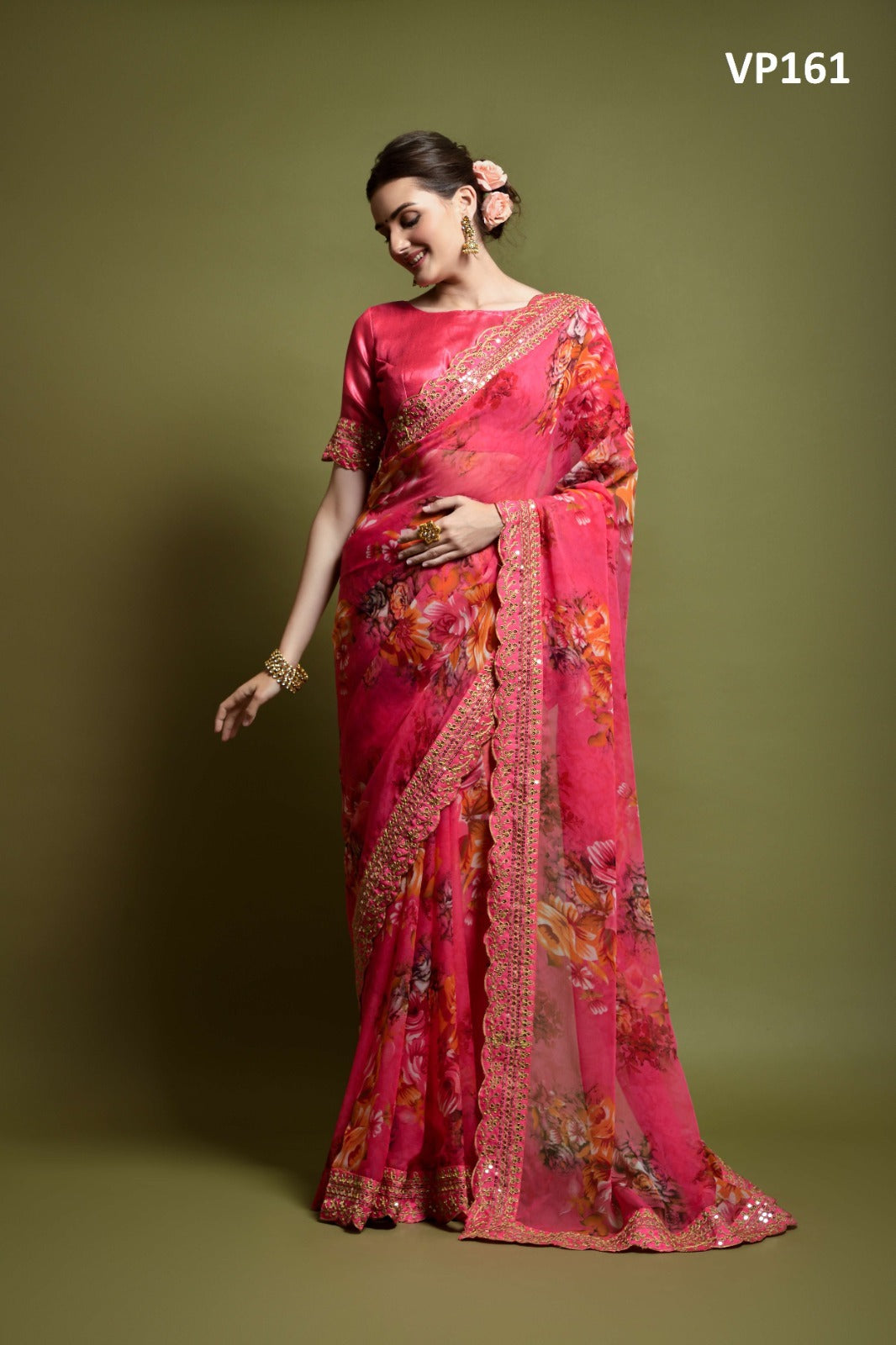 161 Velley Print Fashion Berry Sarees