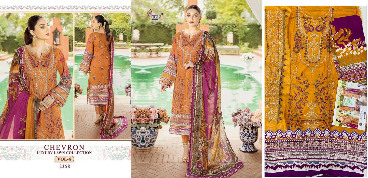 2358 Chevron Luxury Lawn Collection Vol 8 Shree Fabs Pakistani Salwar Suits