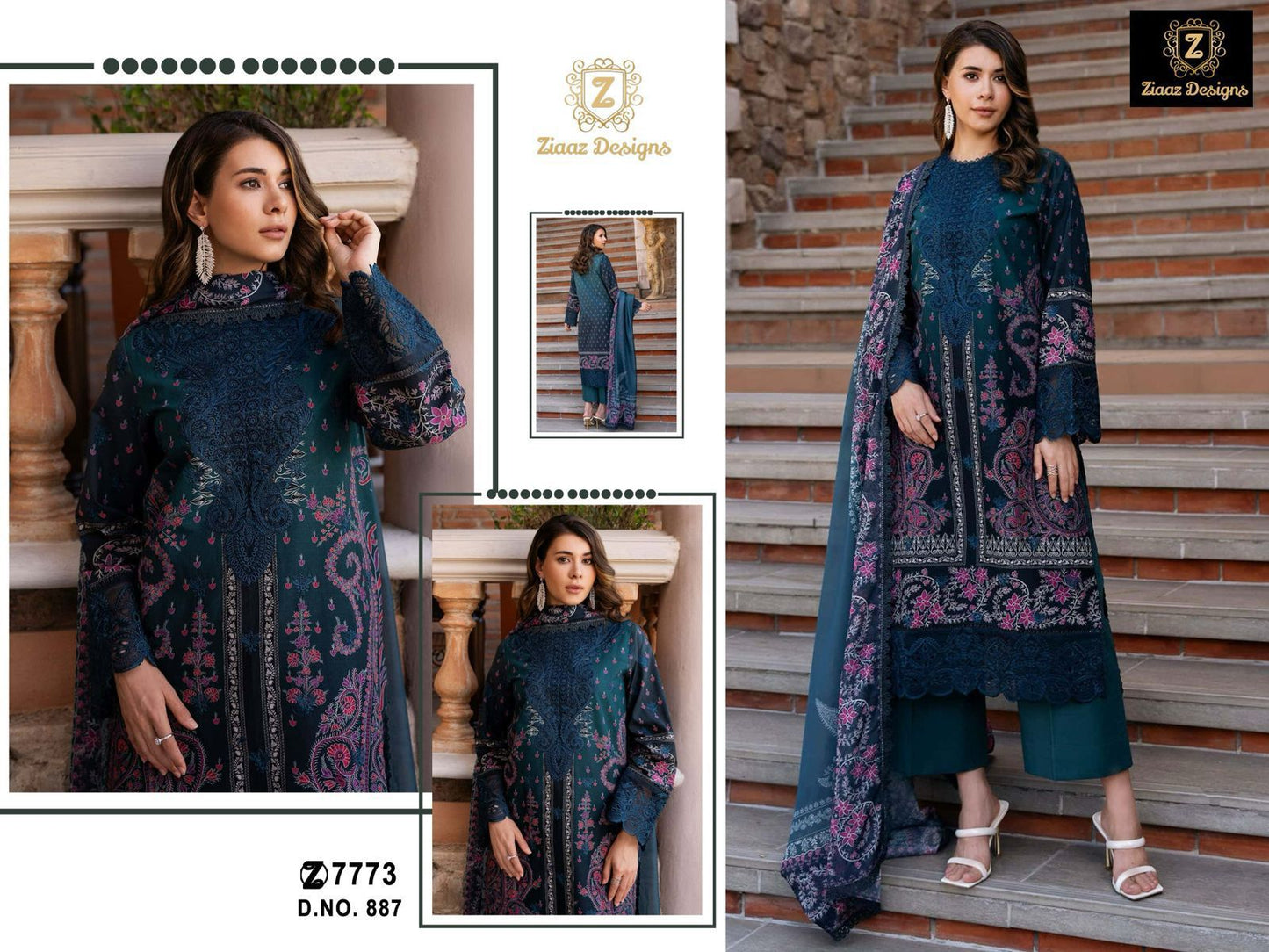 887 Ziaaz Designs Embroidery Pakistani Salwar Suits