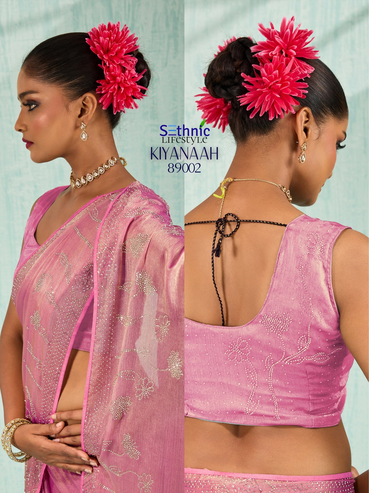89002 Kiyanaah Sethnic Velvet Chiffon Sarees