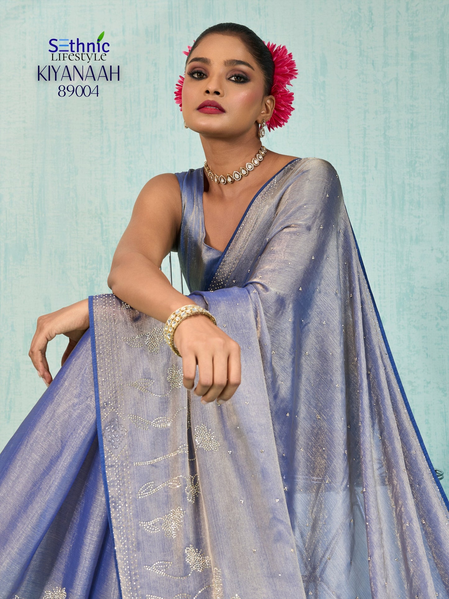 89004 Kiyanaah Sethnic Velvet Chiffon Sarees