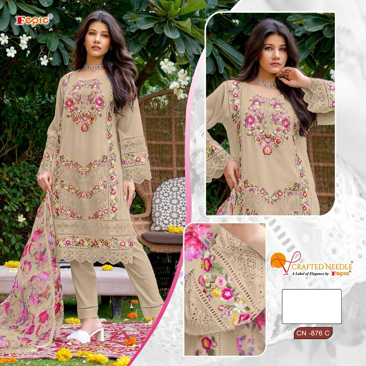 876C Crafted Needle Pakistani Readymade Suits