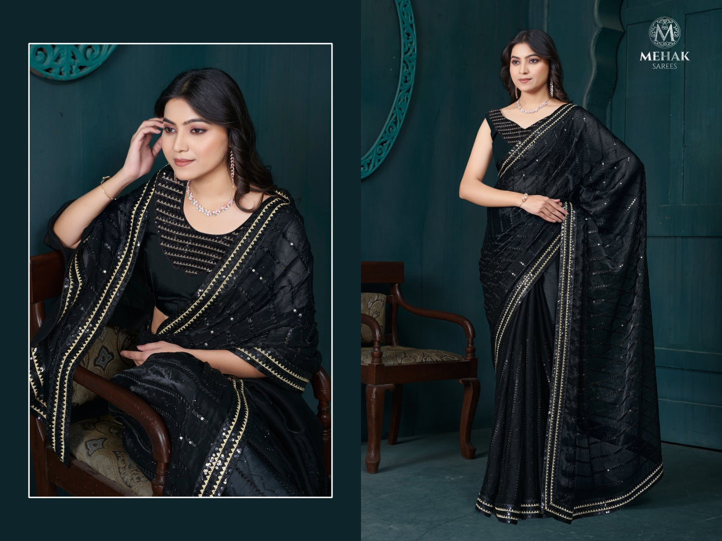 892 Black Mehek Organza Sarees