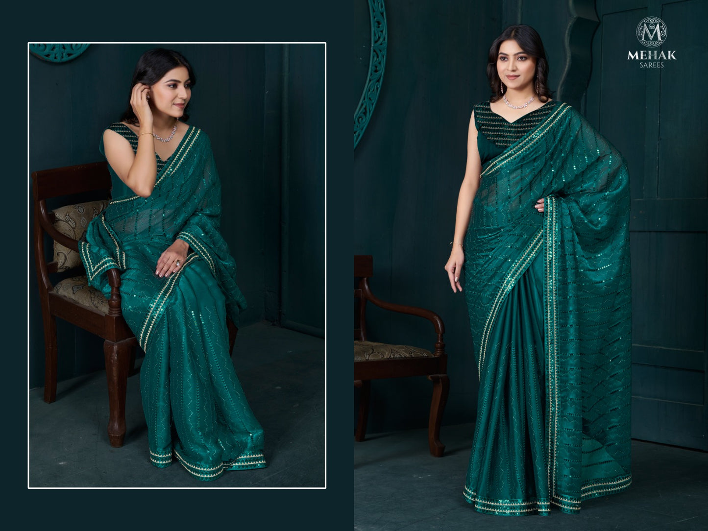 892 Green Mehek Organza Sarees