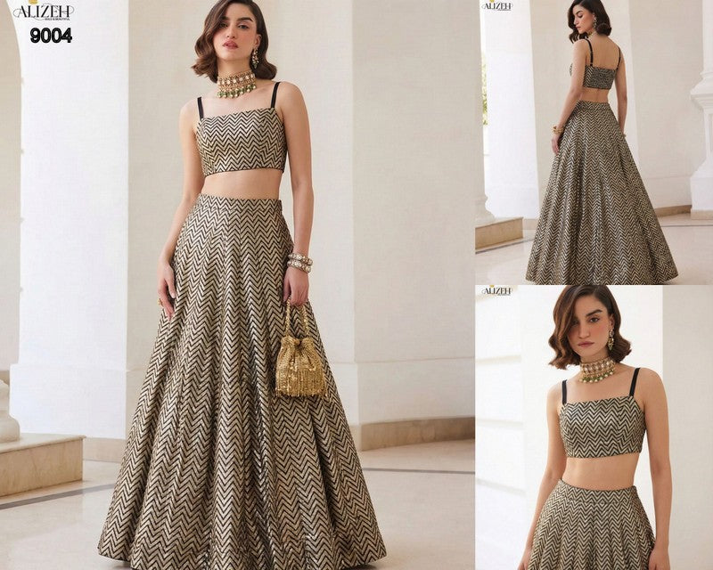 9004 Alizeh Soft Silk Croptop Skirt Set