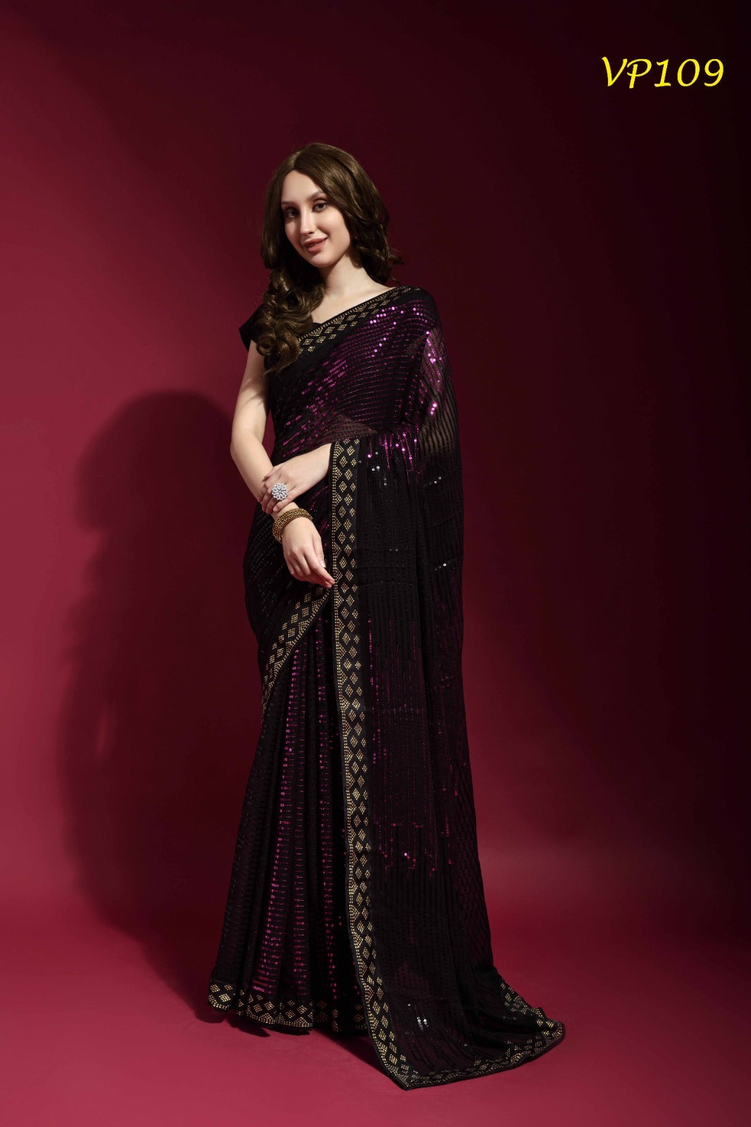109 Pyramid Fashion Berry Sarees