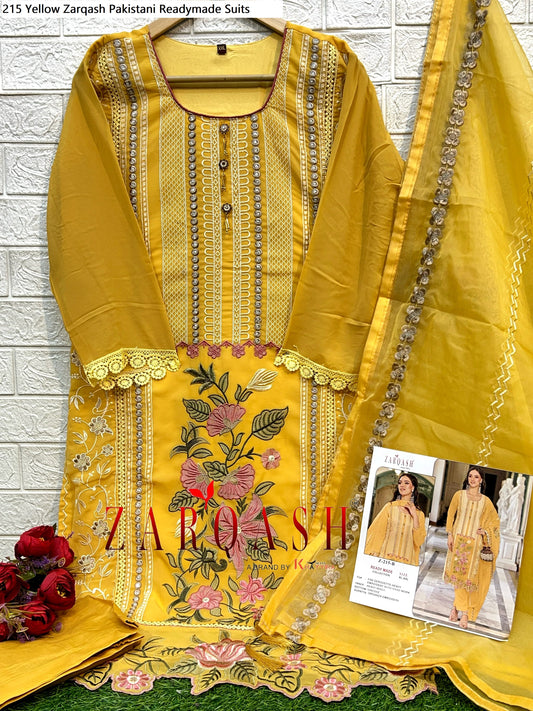 215 Yellow Zarqash Pakistani Readymade Suits