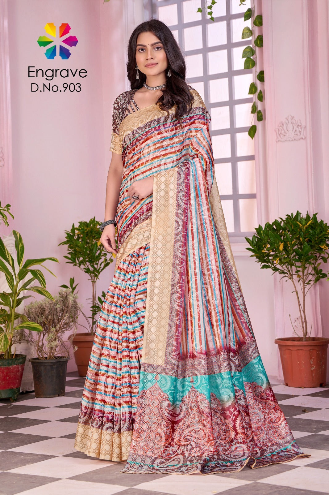 903 Engrave Jivora Print Sarees