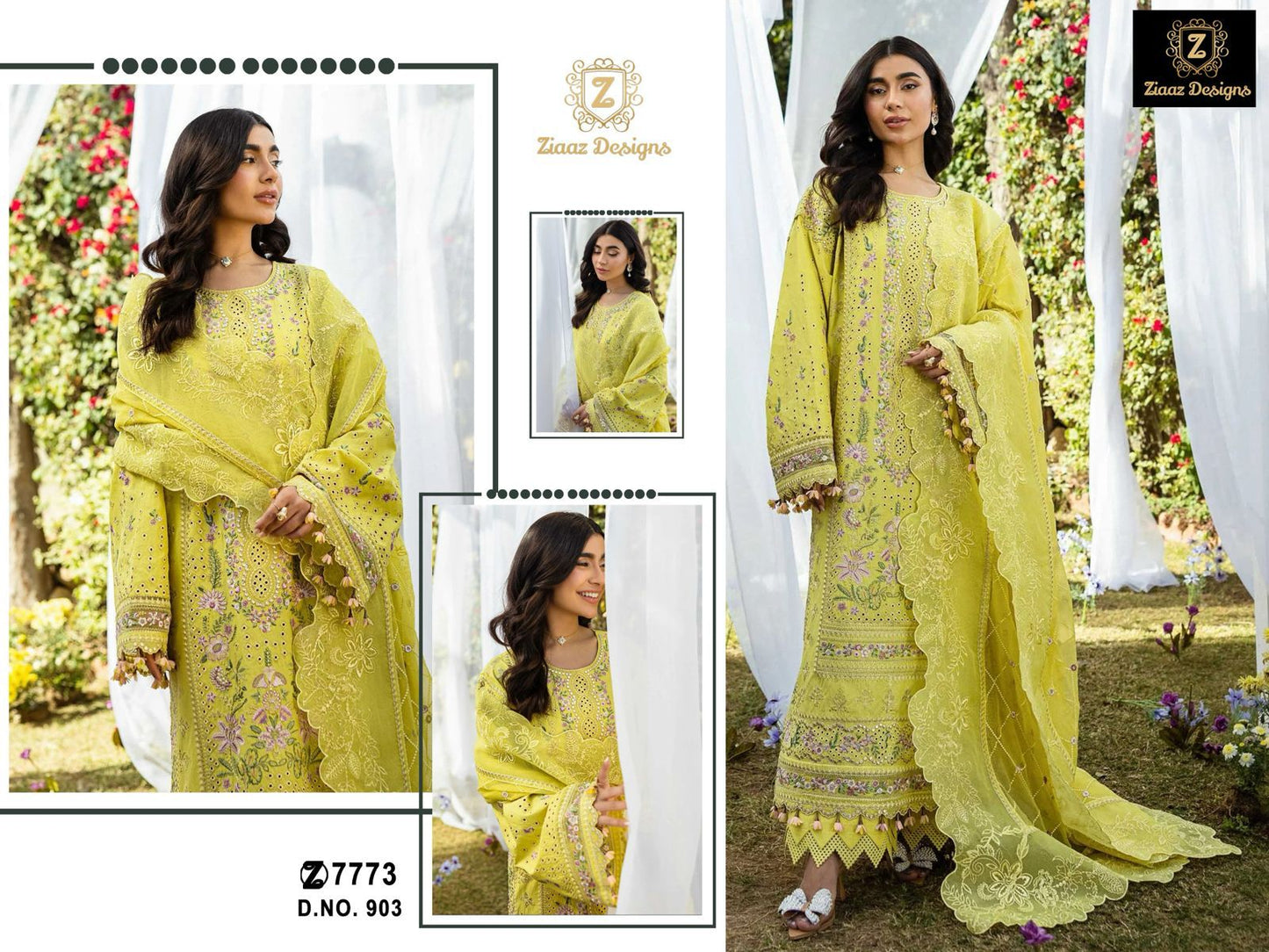 903 Yellow Ziaaz Designs Cambric Cotton Pakistani Salwar Suits