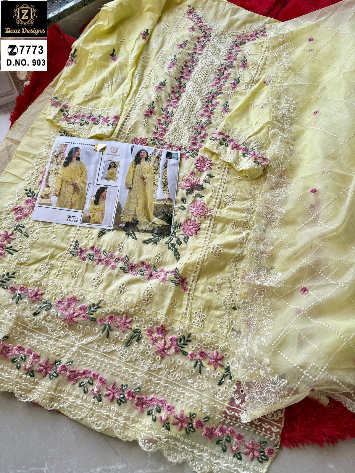 903 Yellow Ziaaz Designs Cambric Cotton Pakistani Salwar Suits