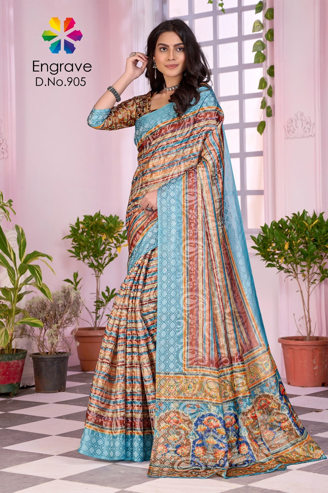 905 Engrave Jivora Print Sarees