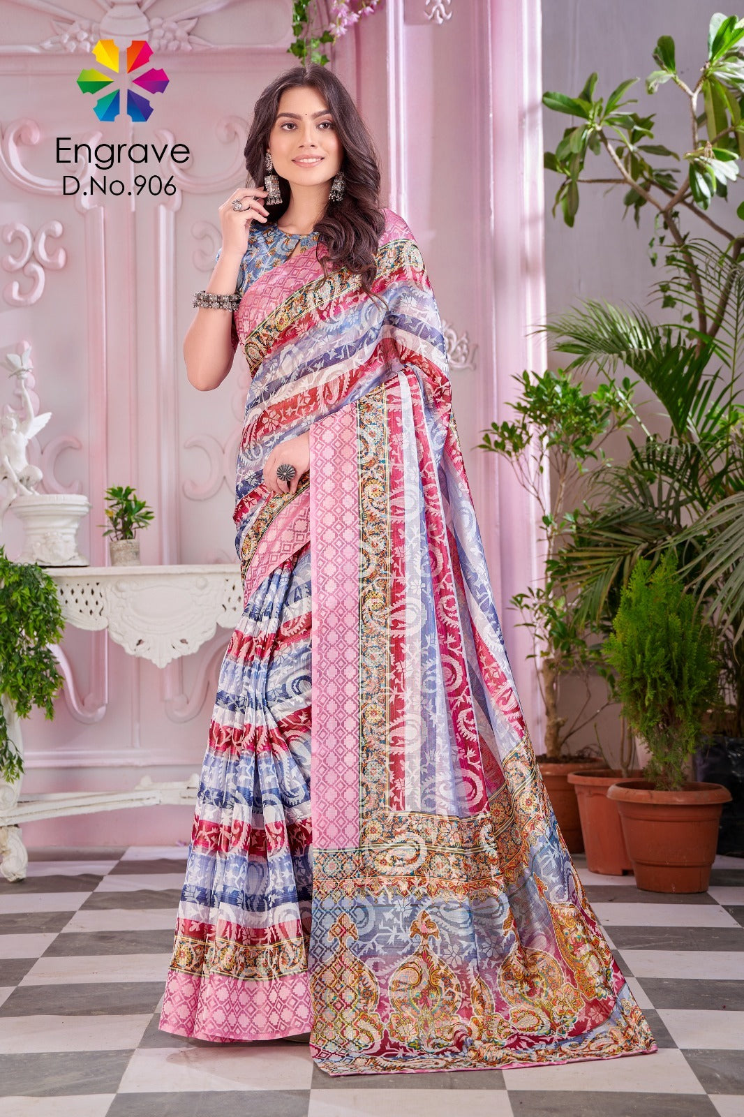 906 Engrave Jivora Print Sarees