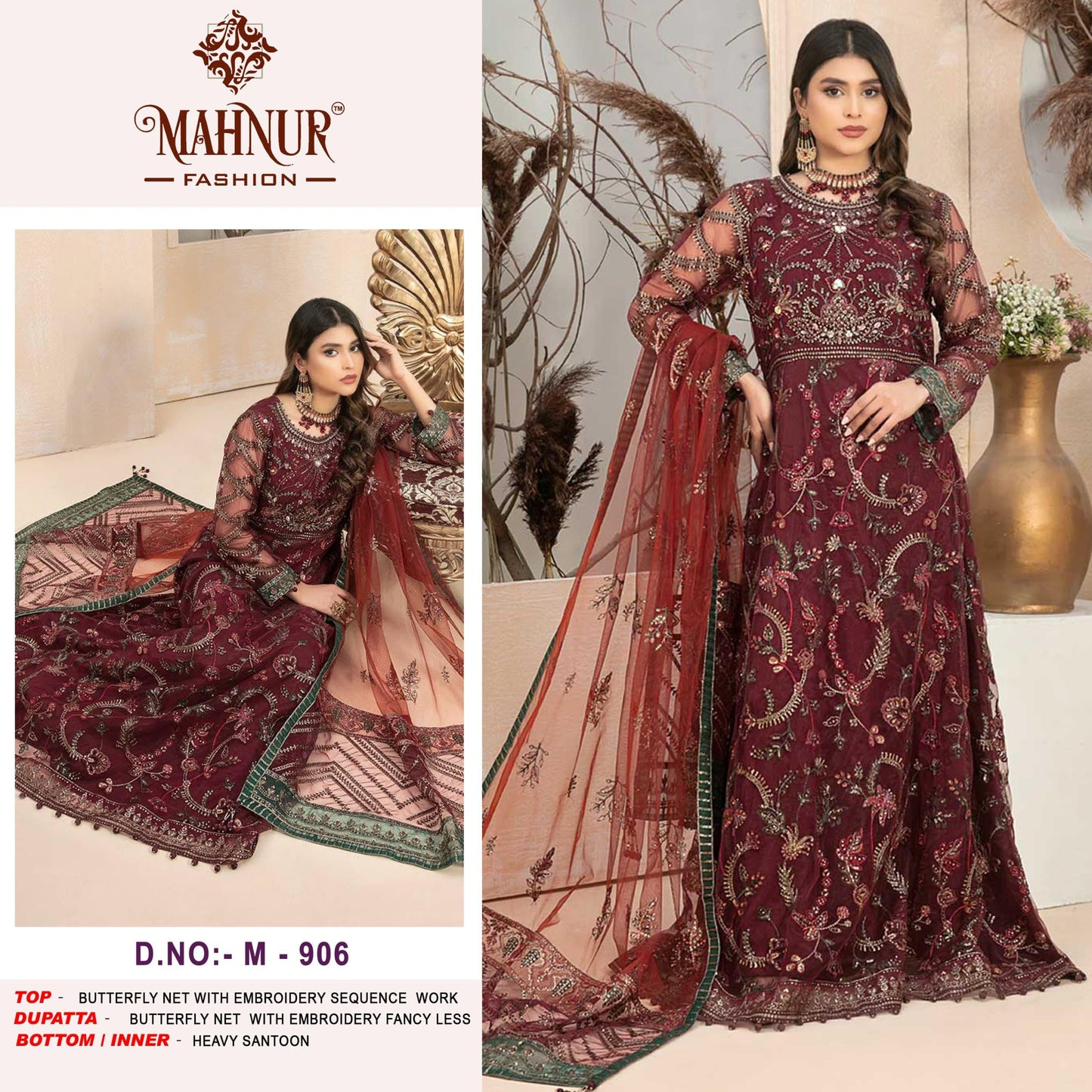 906 Mahnur Khatli Work Pakistani Salwar Suits