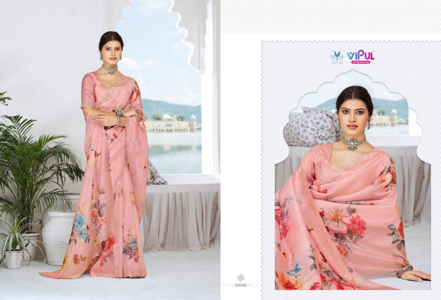 90949 Jhanki Vipul Organza Crush Sarees
