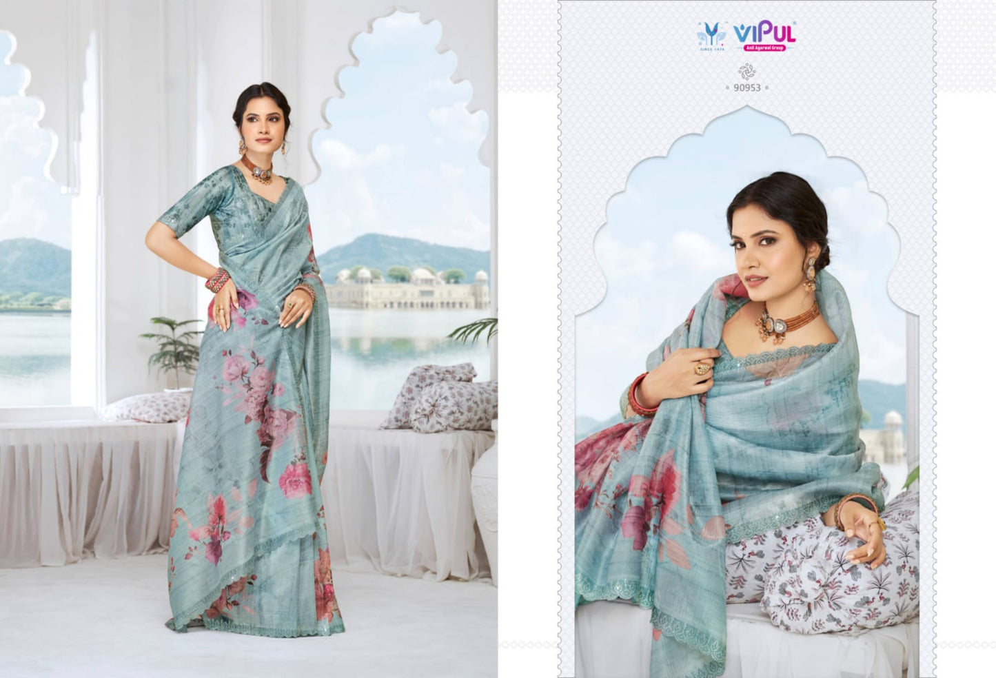 90953 Jhanki Vipul Organza Crush Sarees