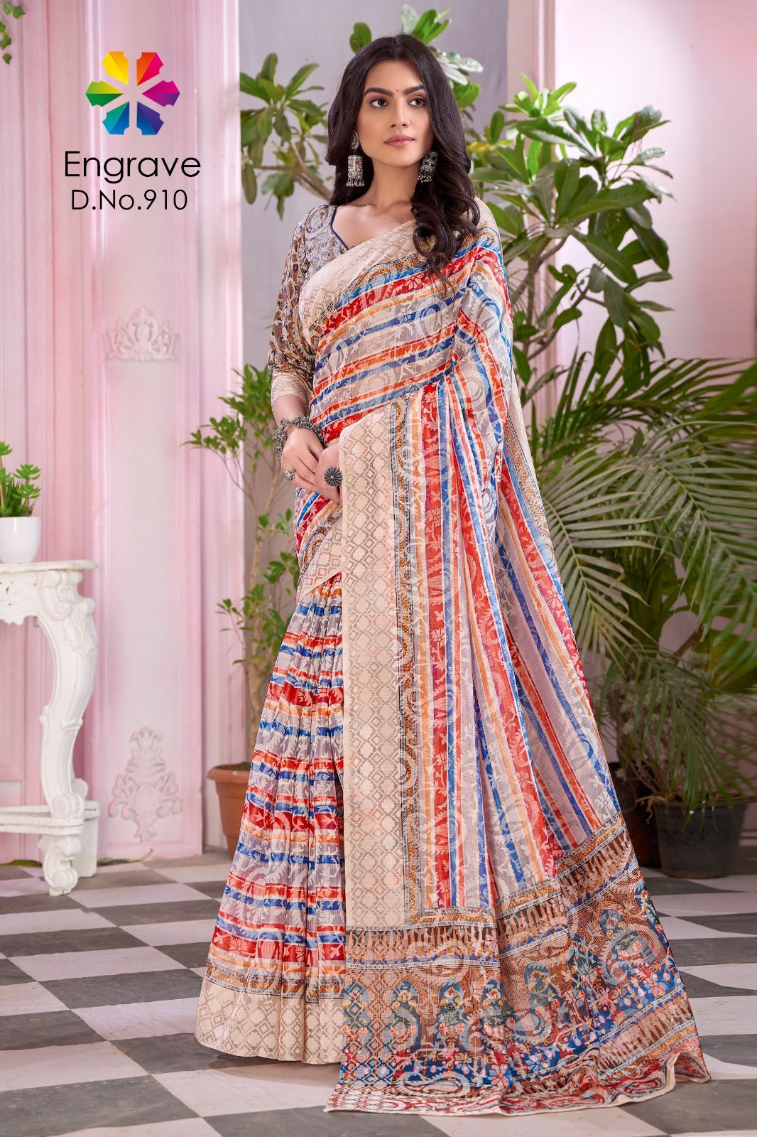 910 Engrave Jivora Print Sarees