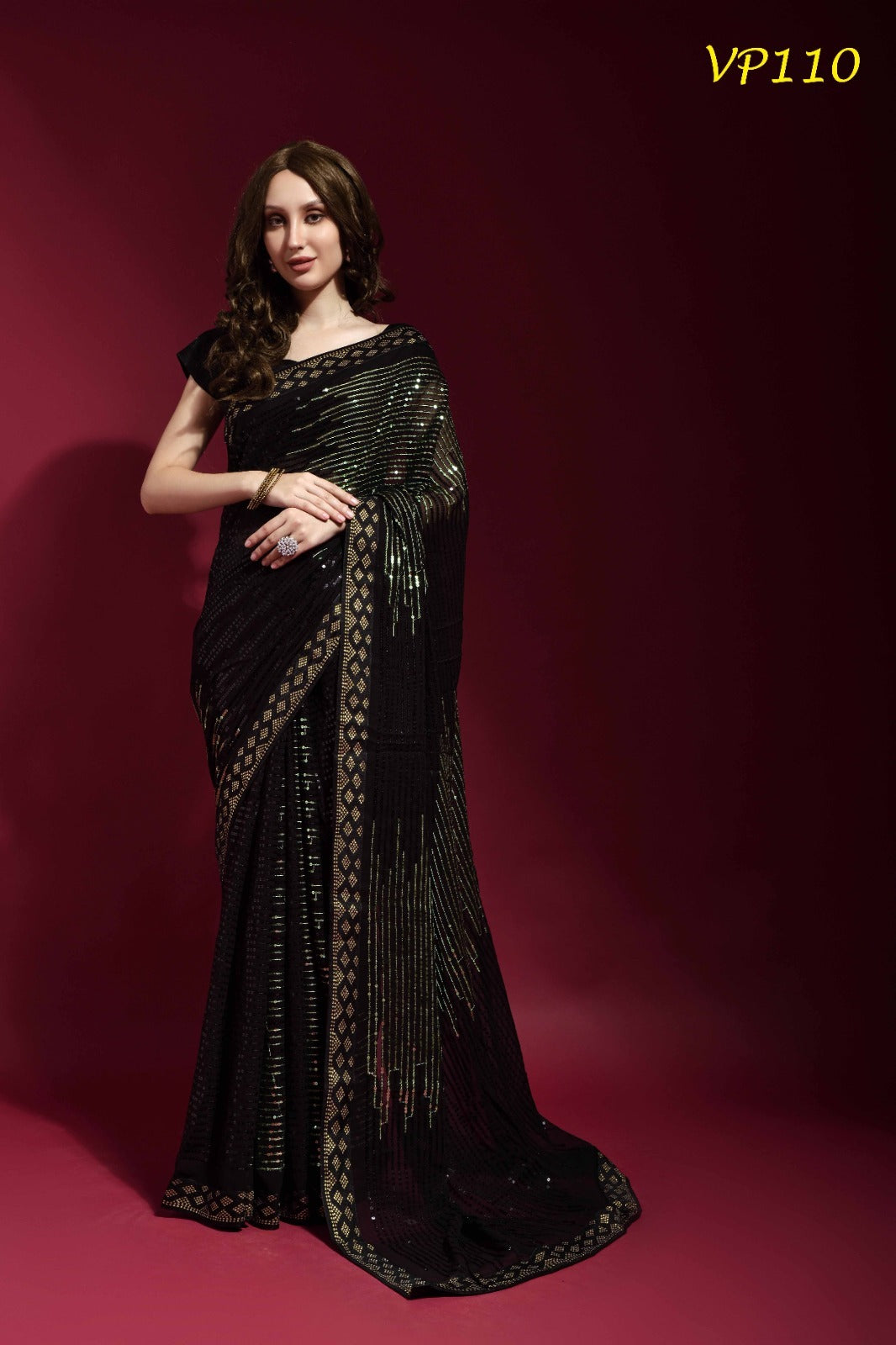 110 Pyramid Fashion Berry Sarees