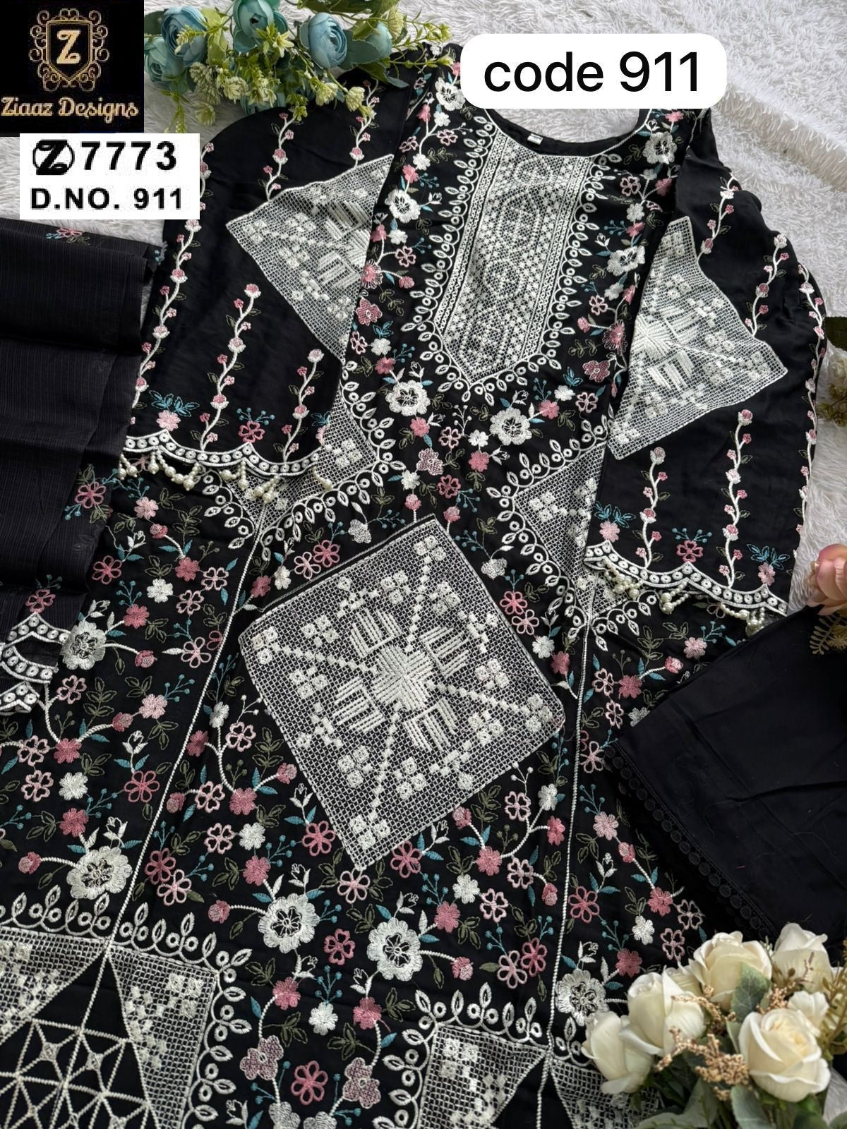 911 Ziaaz Designs Cambric Cotton Pakistani Salwar Suits