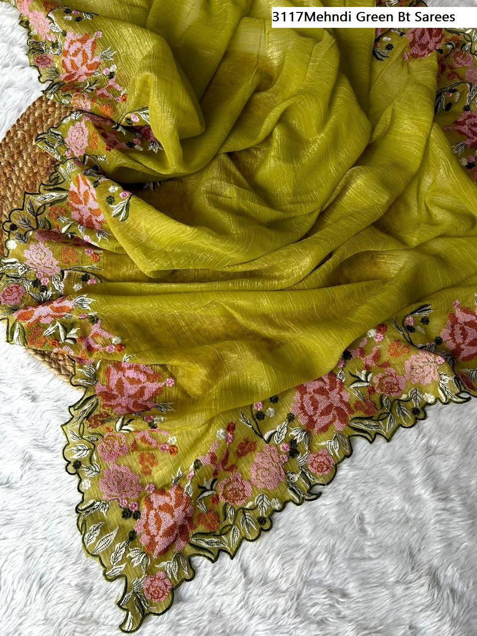 3117Mehndi Green Bt Sarees