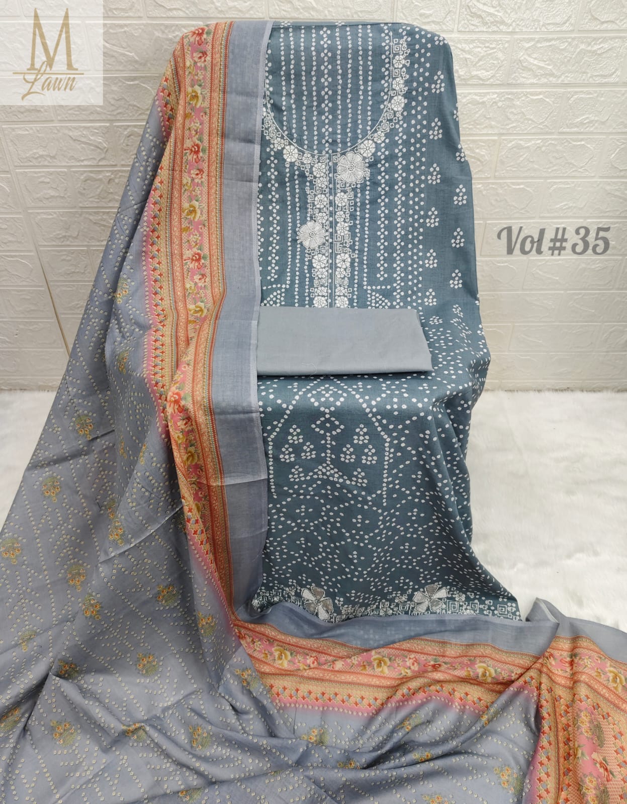 Vol 37Gray M Lawn Pakistani Salwar Suits