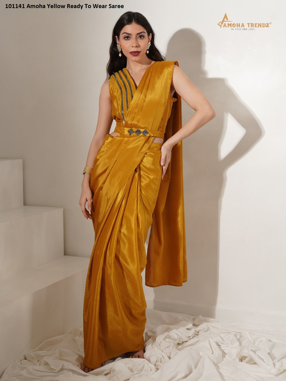 101141 Yellow Amoha Ready To Wear Saree