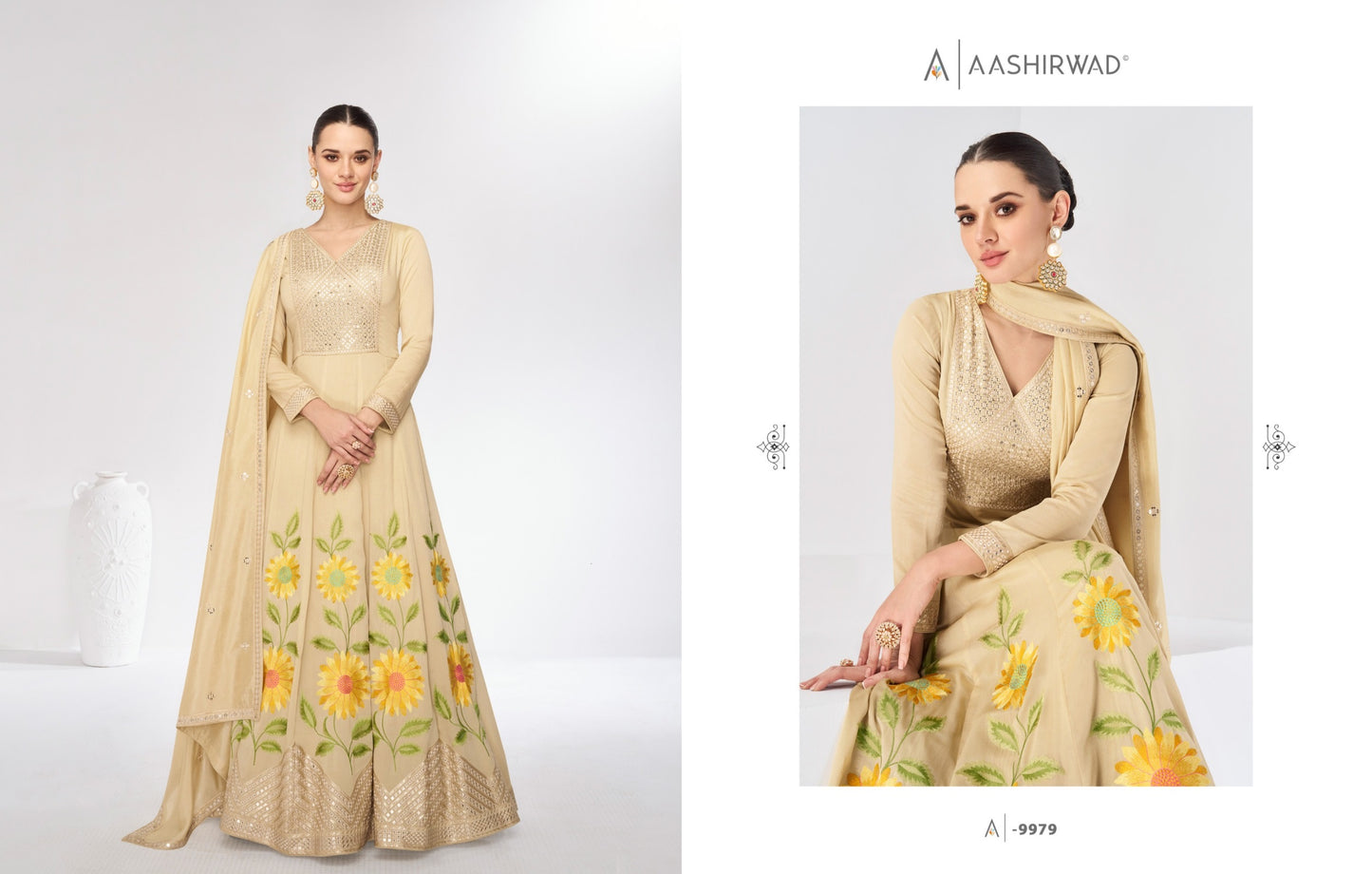 9979 Marigold Aashirwad Creation Gown Dupatta Set