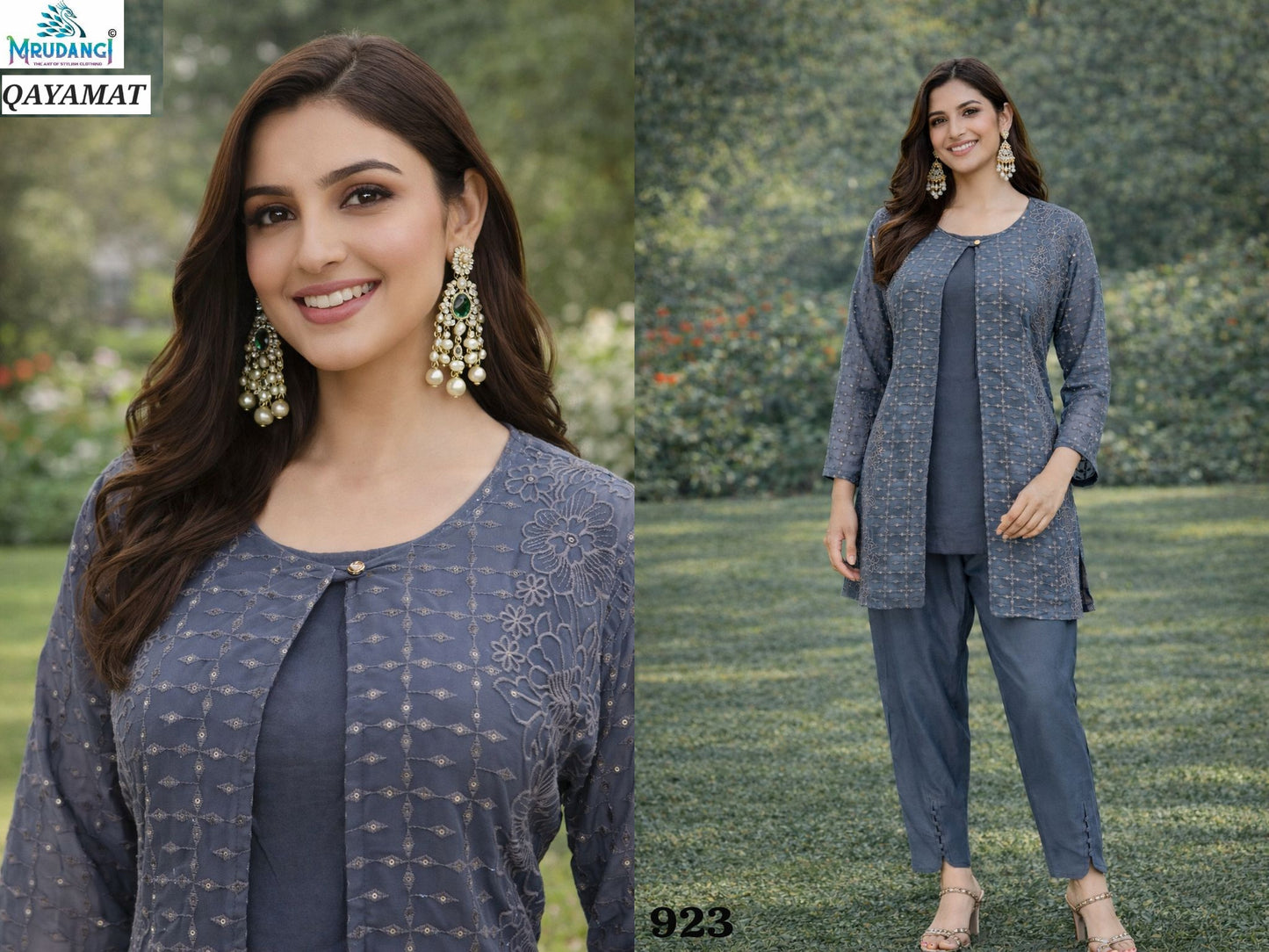 923 Qayamat Mrudangi Georgette Indowestern Co Ord Set