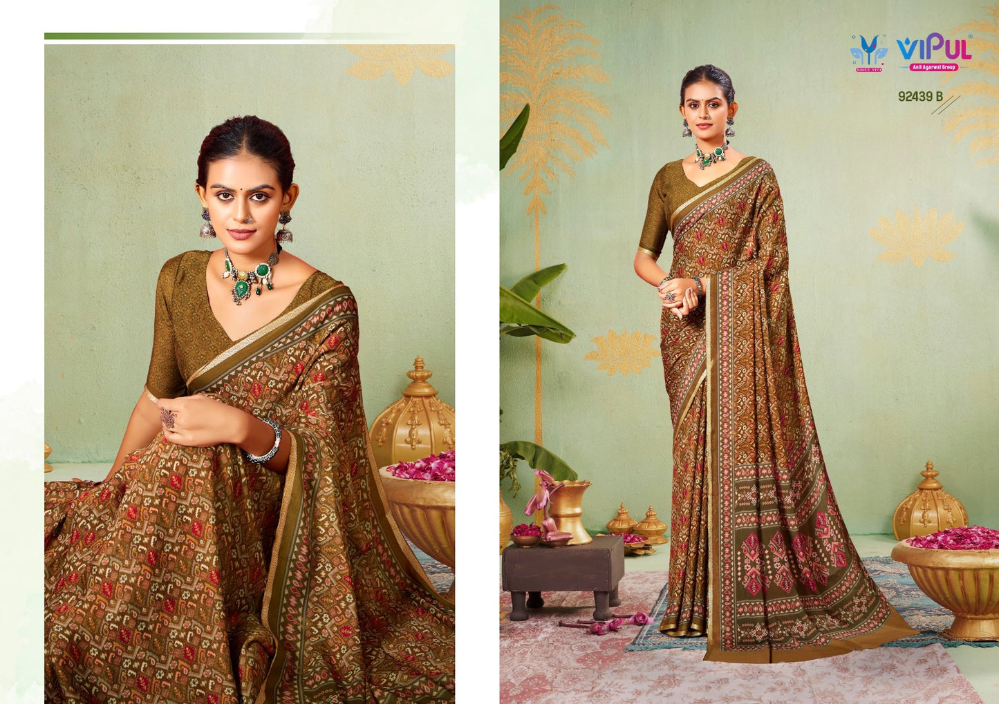 92439-B Antique Gold Vol 5 Vipul Crape Silk Sarees