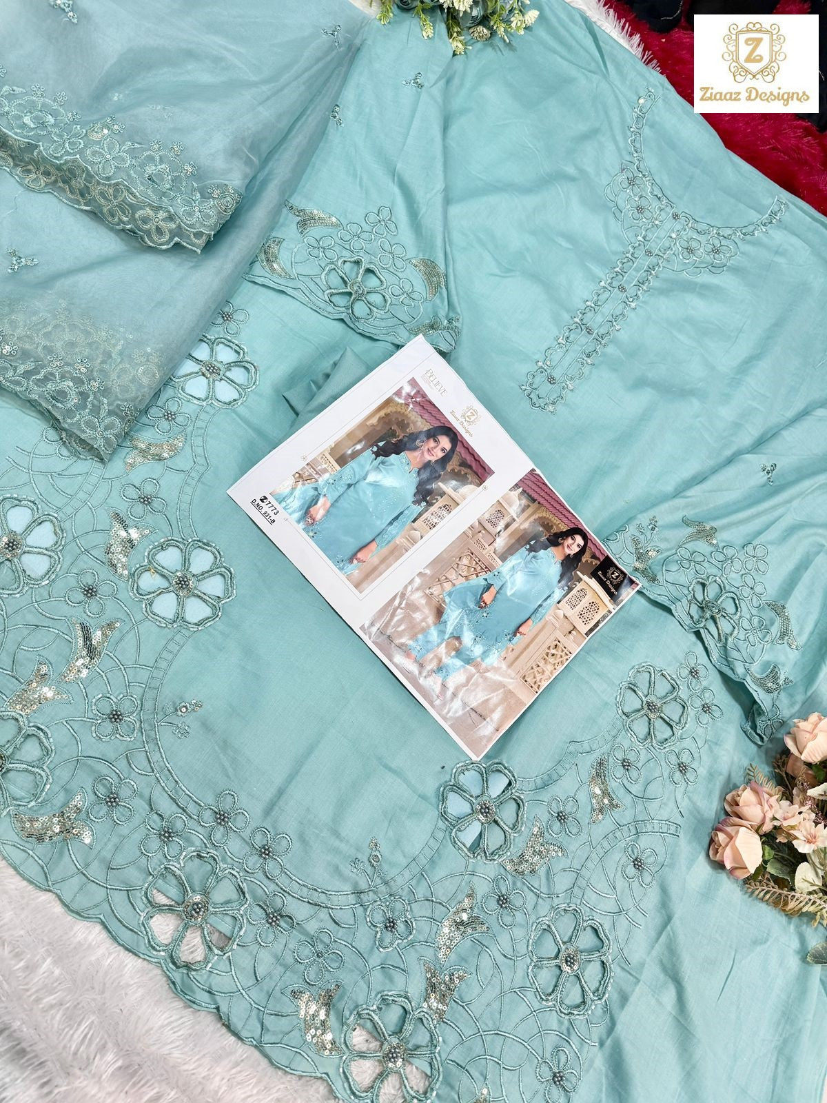 931-B Ziaaz Designs Cambric Cotton Pakistani Salwar Suits