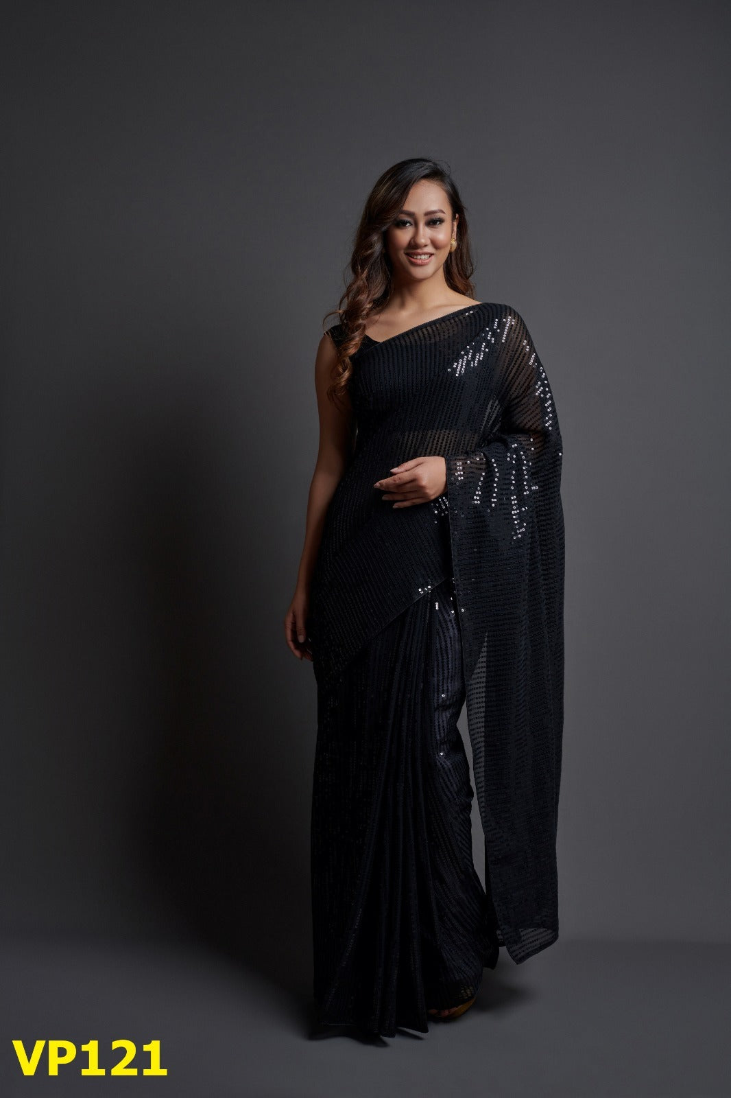 121 Plain Sequence Fashion Berry Sarees