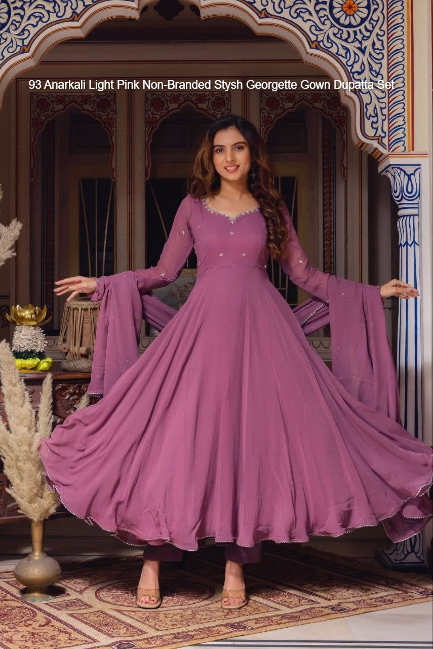 93 Anarkali Light Pink Non-Branded Stysh Georgette Gown Dupatta Set