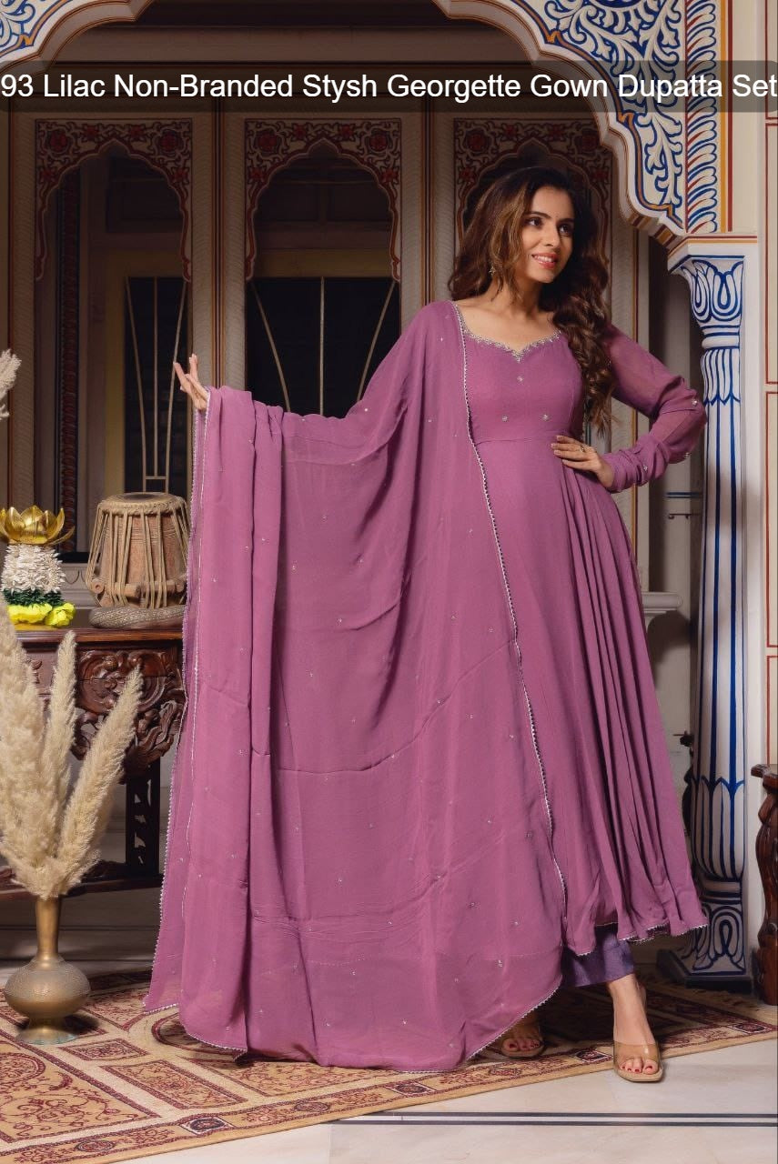 93 Lilac Non-Branded Stysh Georgette Gown Dupatta Set