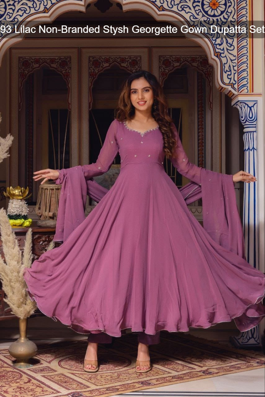 93 Lilac Non-Branded Stysh Georgette Gown Dupatta Set