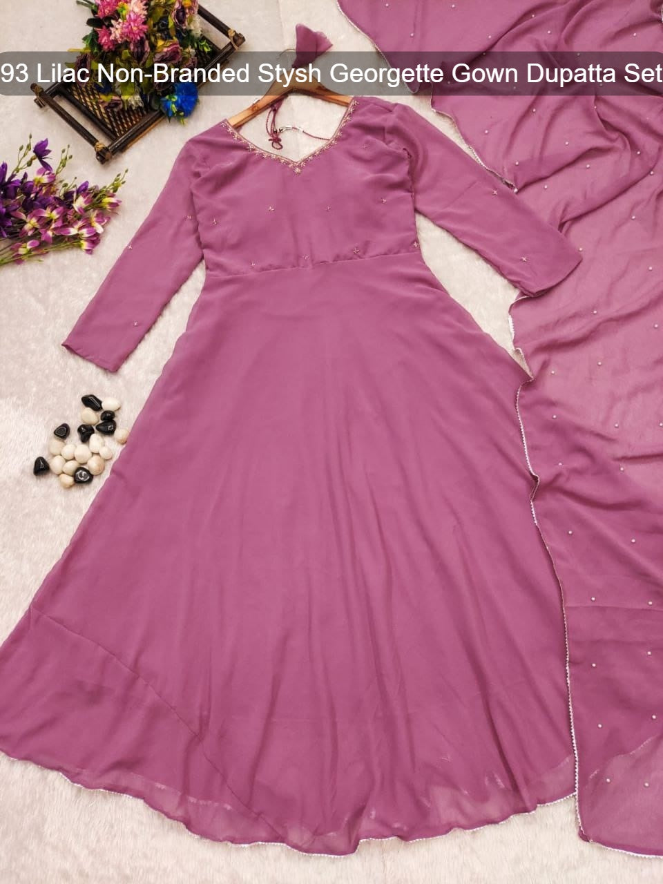 93 Lilac Non-Branded Stysh Georgette Gown Dupatta Set