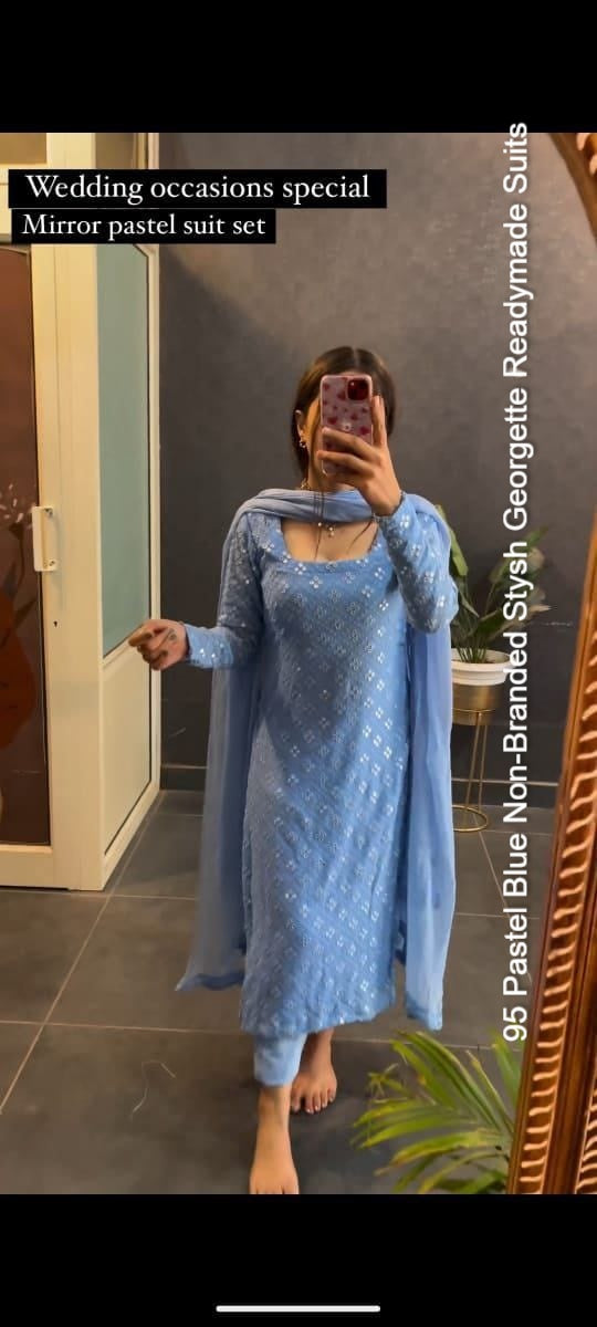 95 Pastel Blue Non-Branded Stysh Georgette Readymade Suits