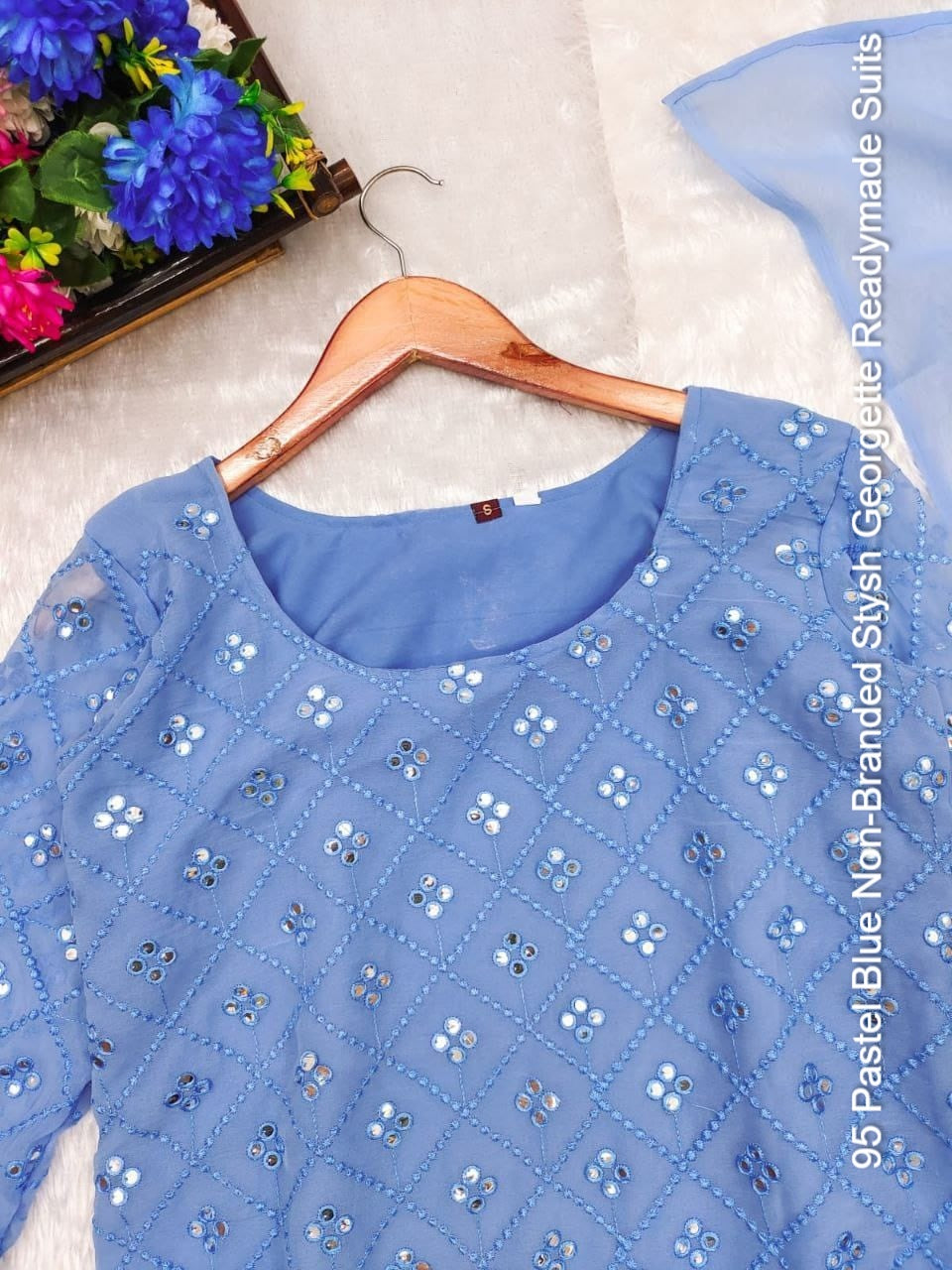95 Pastel Blue Non-Branded Stysh Georgette Readymade Suits