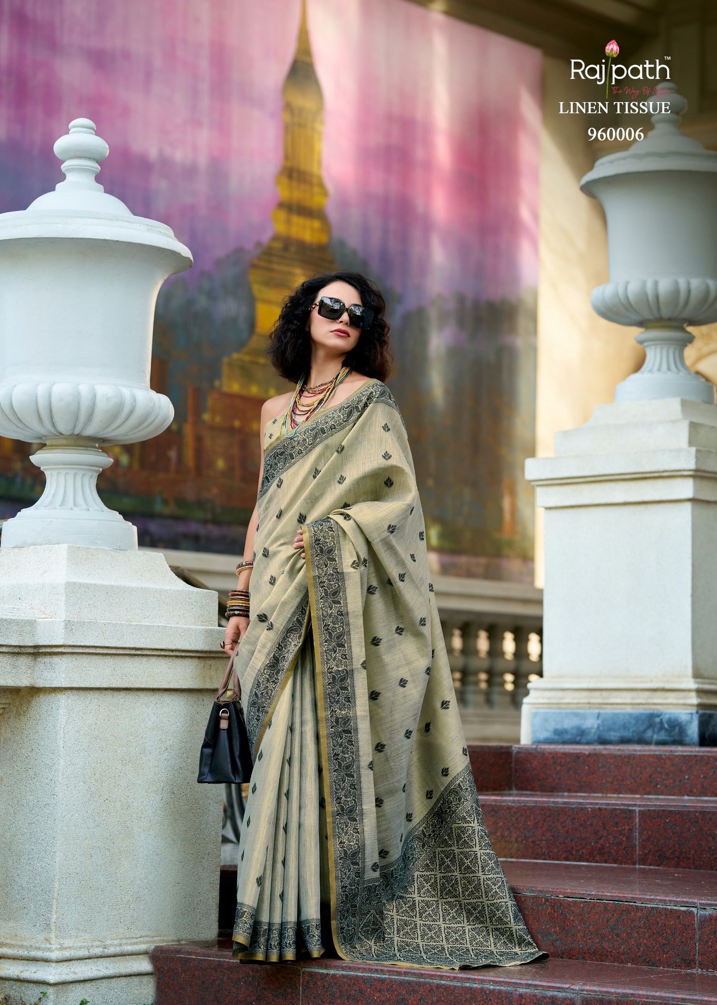 960006 Black Cat Rajpath Tissue Linen Sarees