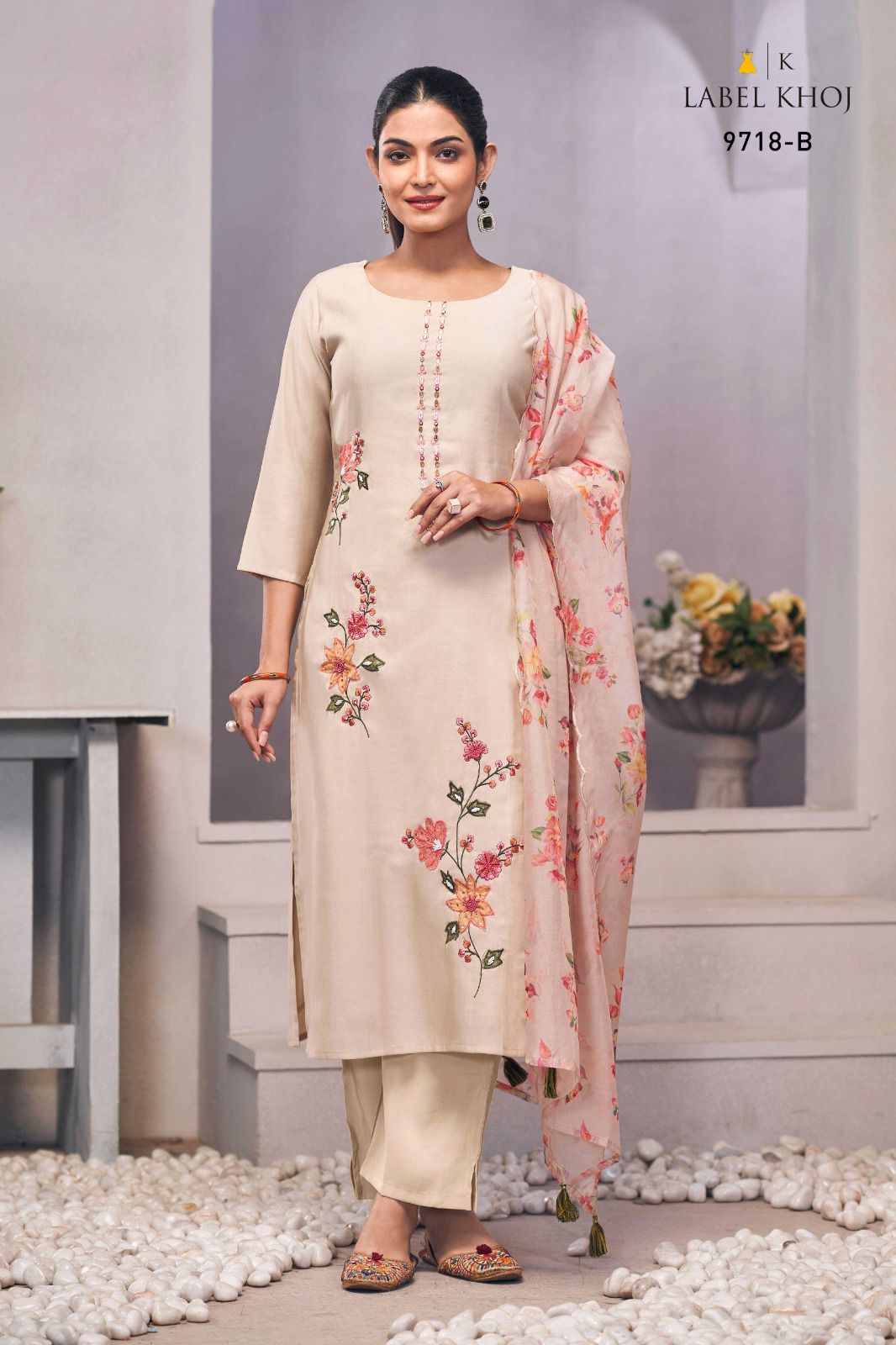 9718B Label Khoj Roman Silk Readymade Suits
