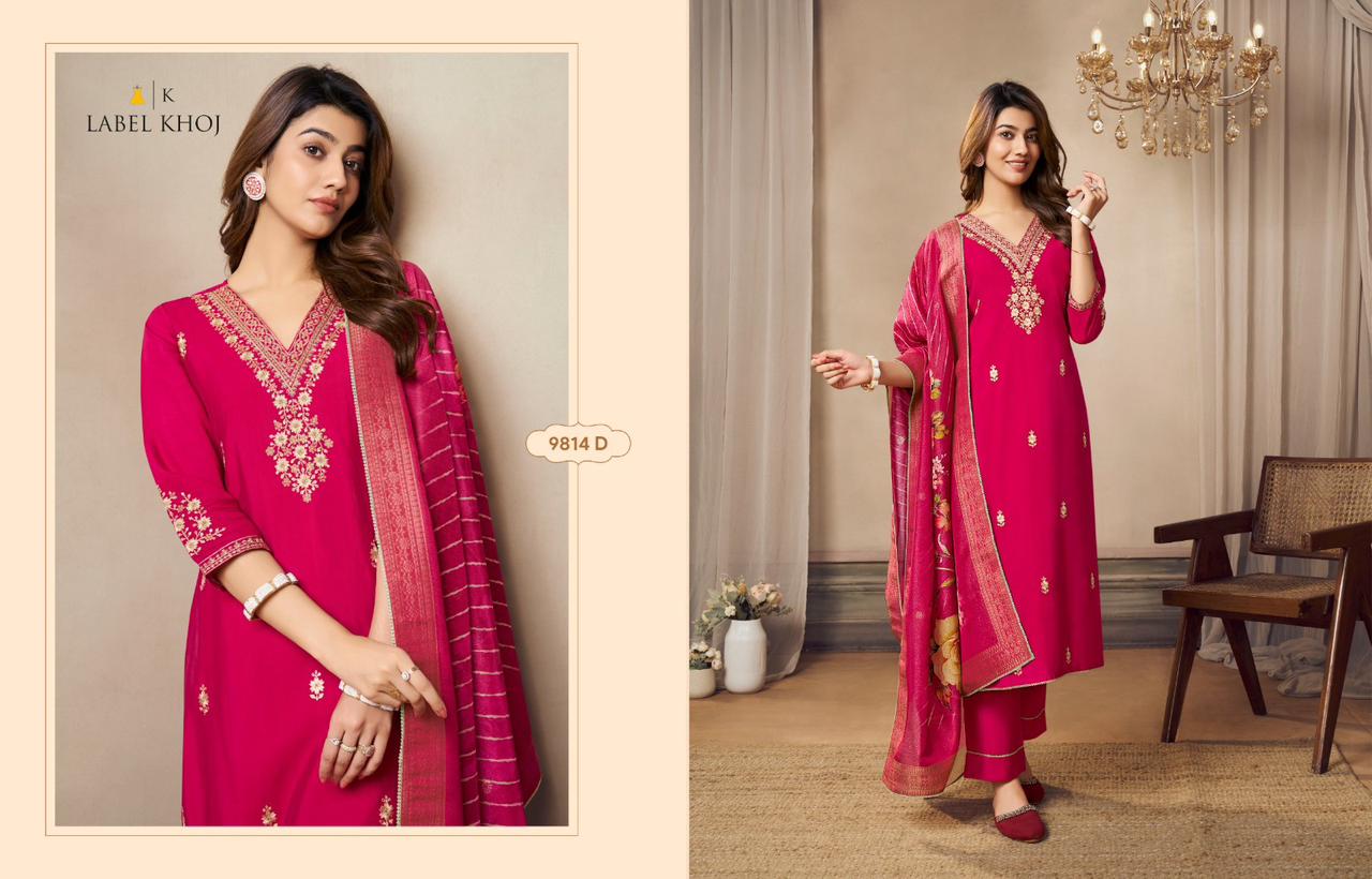 9814D Label Khoj Cord Self Embroidery Readymade Suits