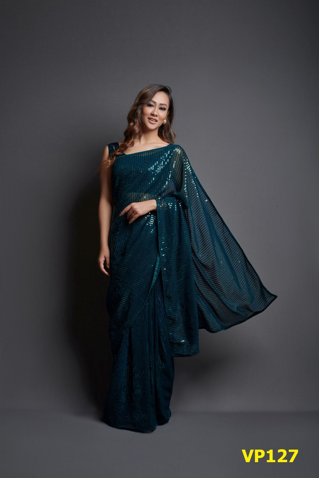 127 Plain Sequence Fashion Berry Sarees