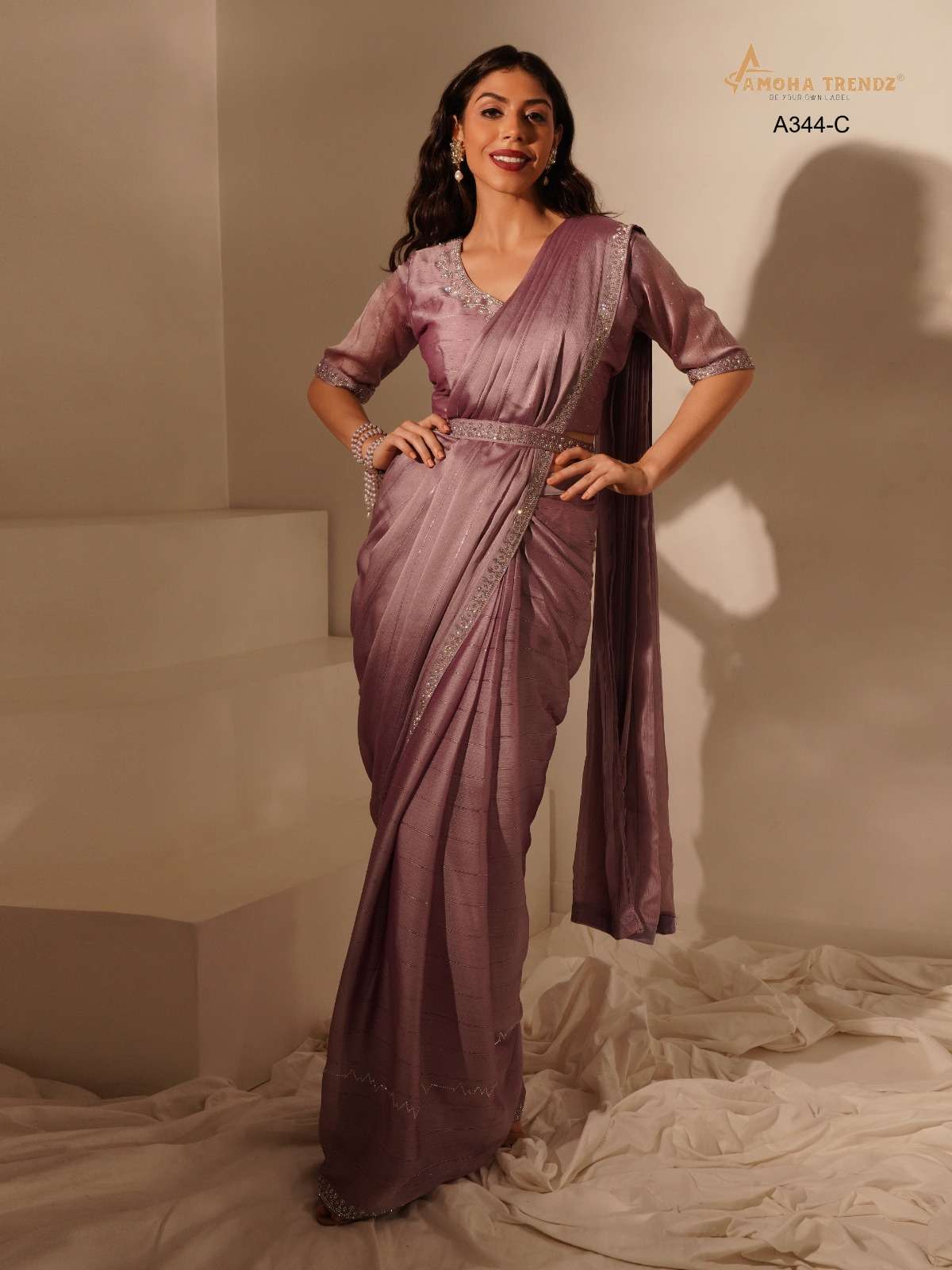 A344C Amoha Stone Work Ready To Wear Saree