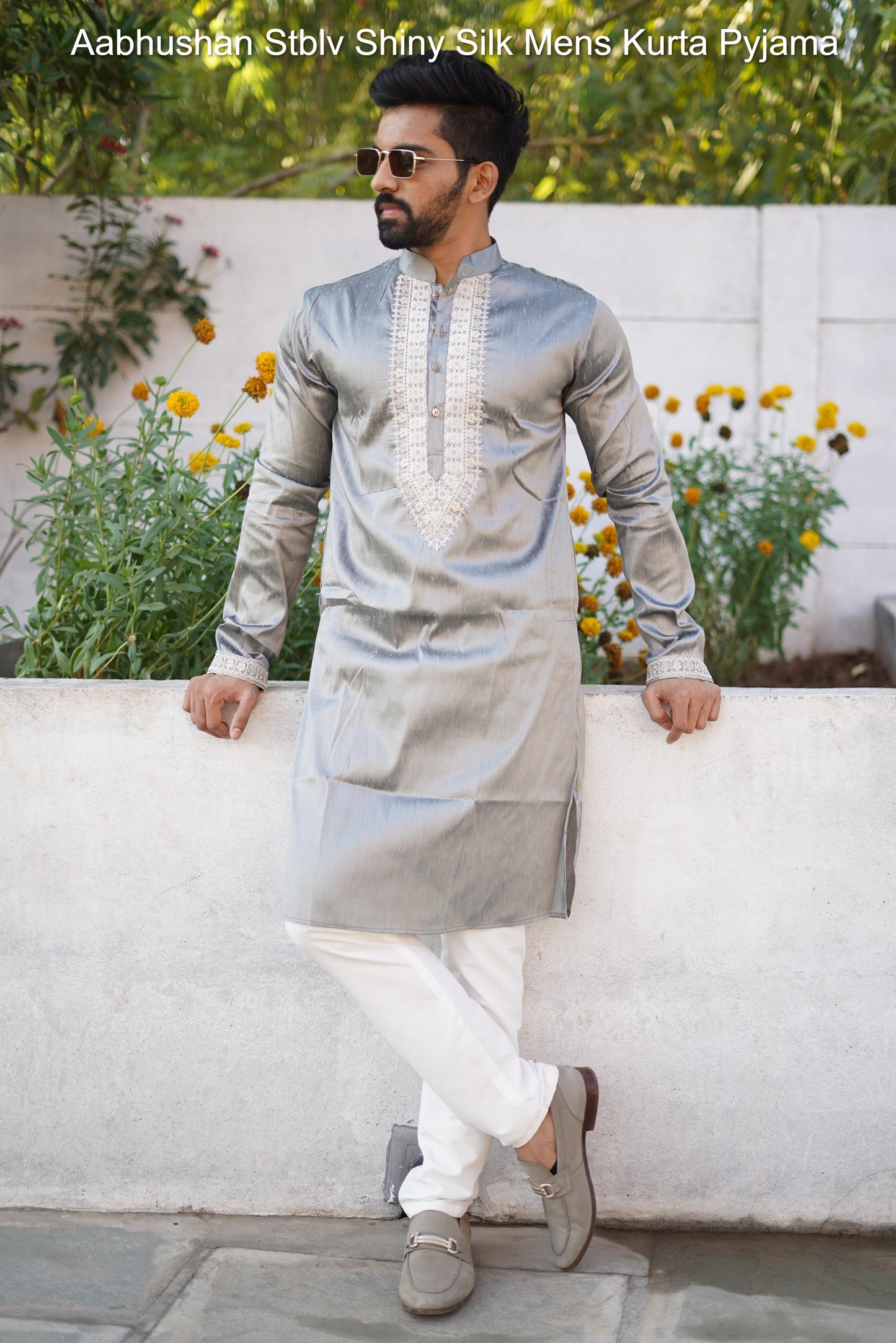 Aabhushan Stblv Shiny Silk Mens Kurta Pyjama