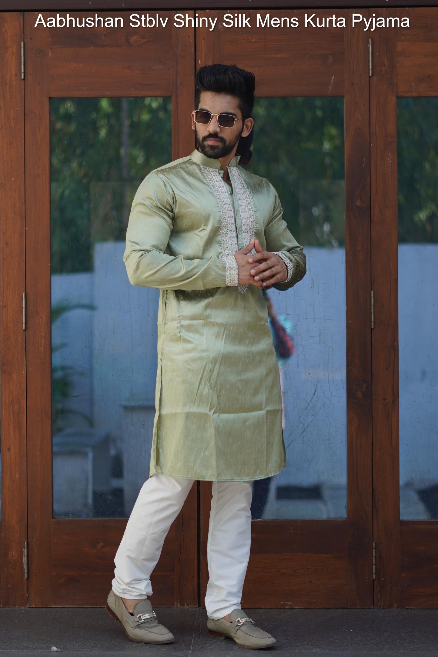 Aabhushan Stblv Shiny Silk Mens Kurta Pyjama