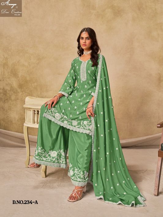 Aanaya Vol 234-A Dani Creation Chinon Silk Unstitched Suits