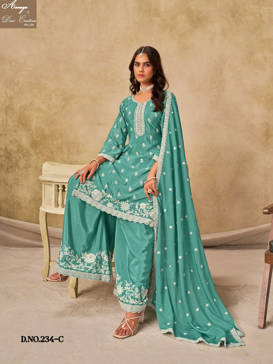 Aanaya Vol 234-C Dani Creation Chinon Silk Unstitched Suits