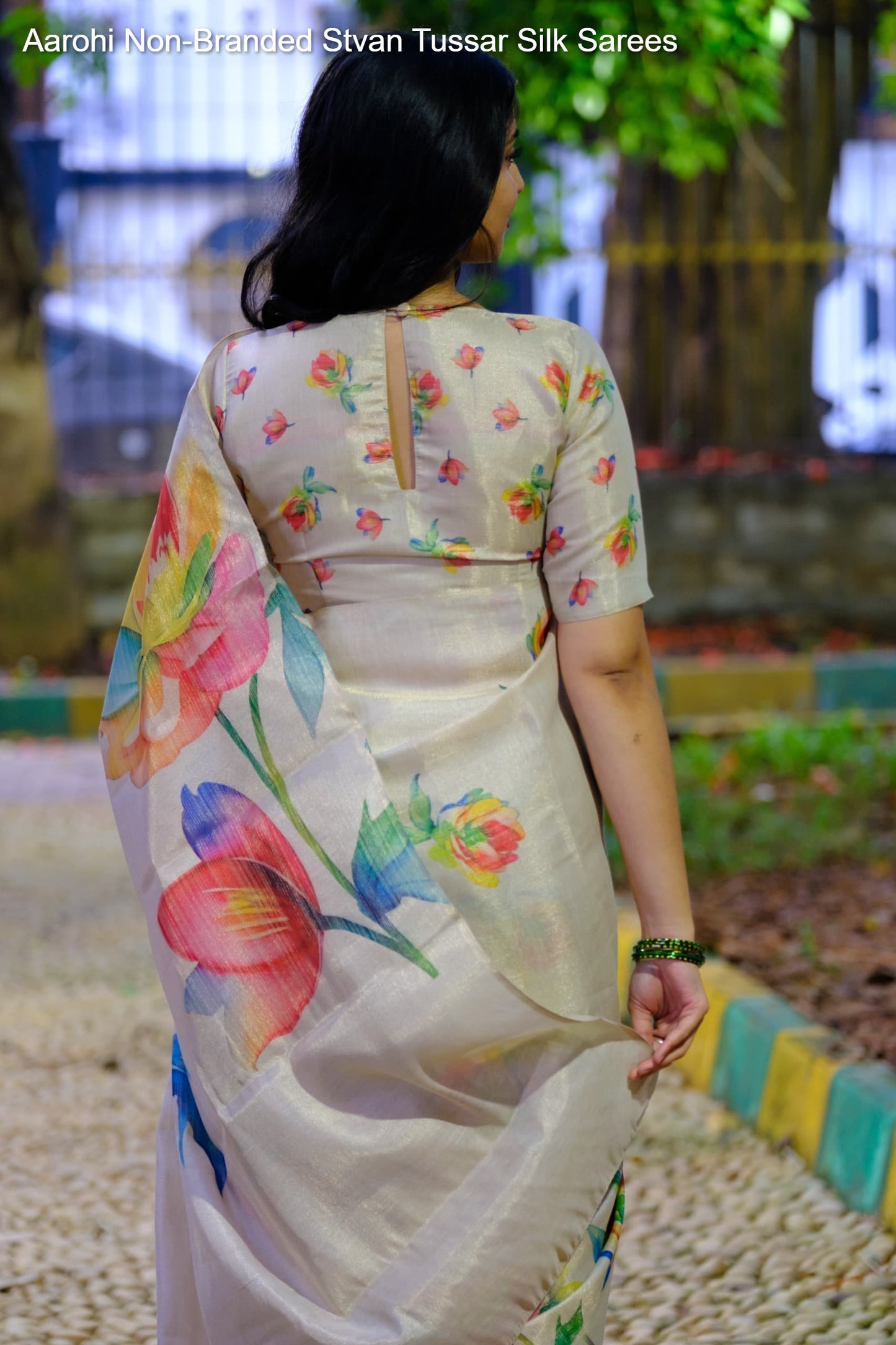 Aarohi Non-Branded Stvan Tussar Silk Sarees