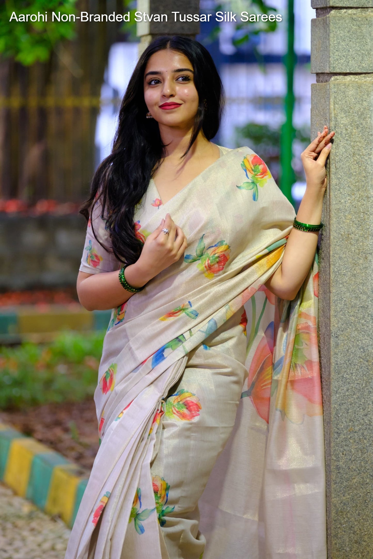 Aarohi Non-Branded Stvan Tussar Silk Sarees