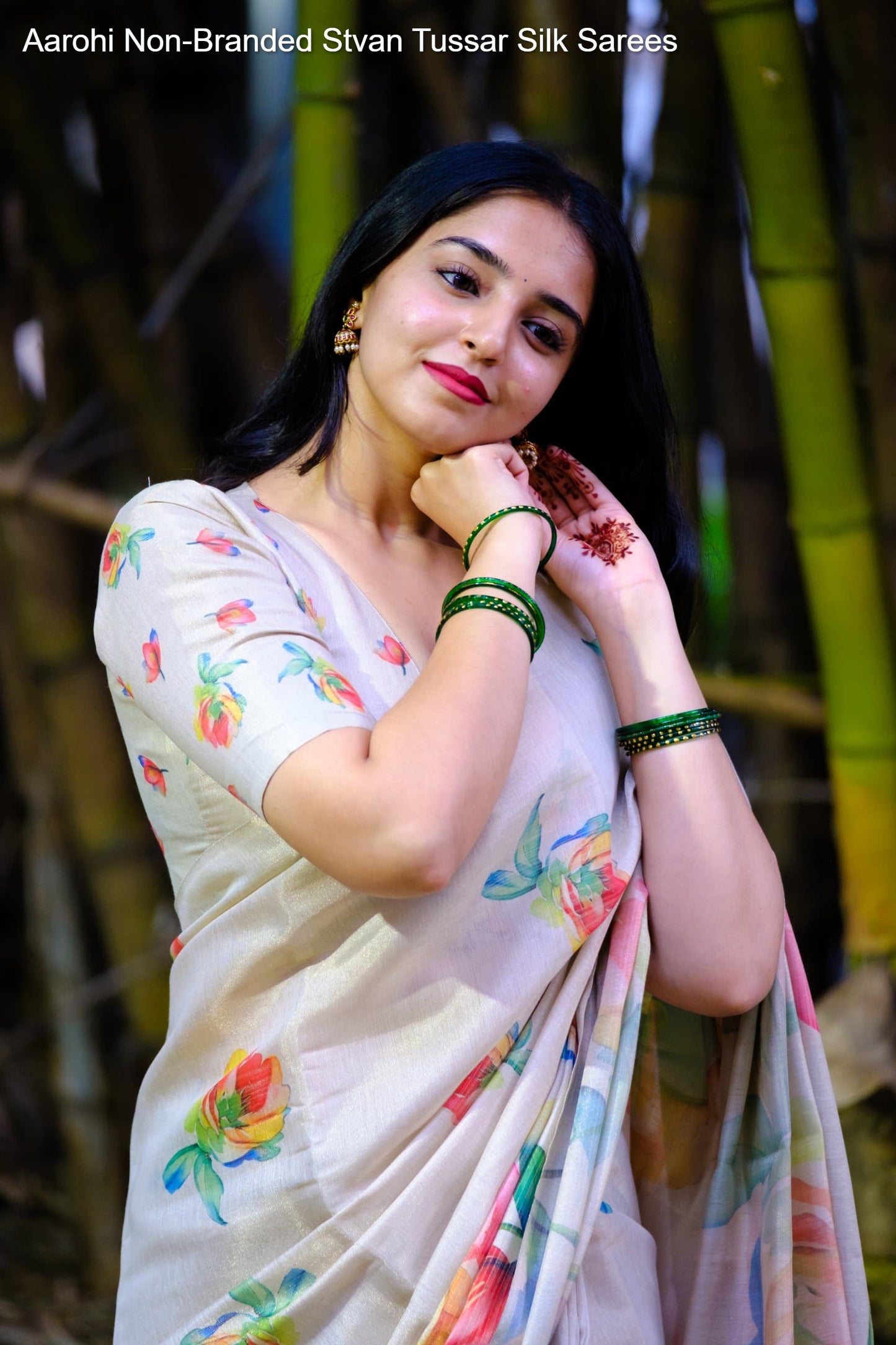 Aarohi Non-Branded Stvan Tussar Silk Sarees