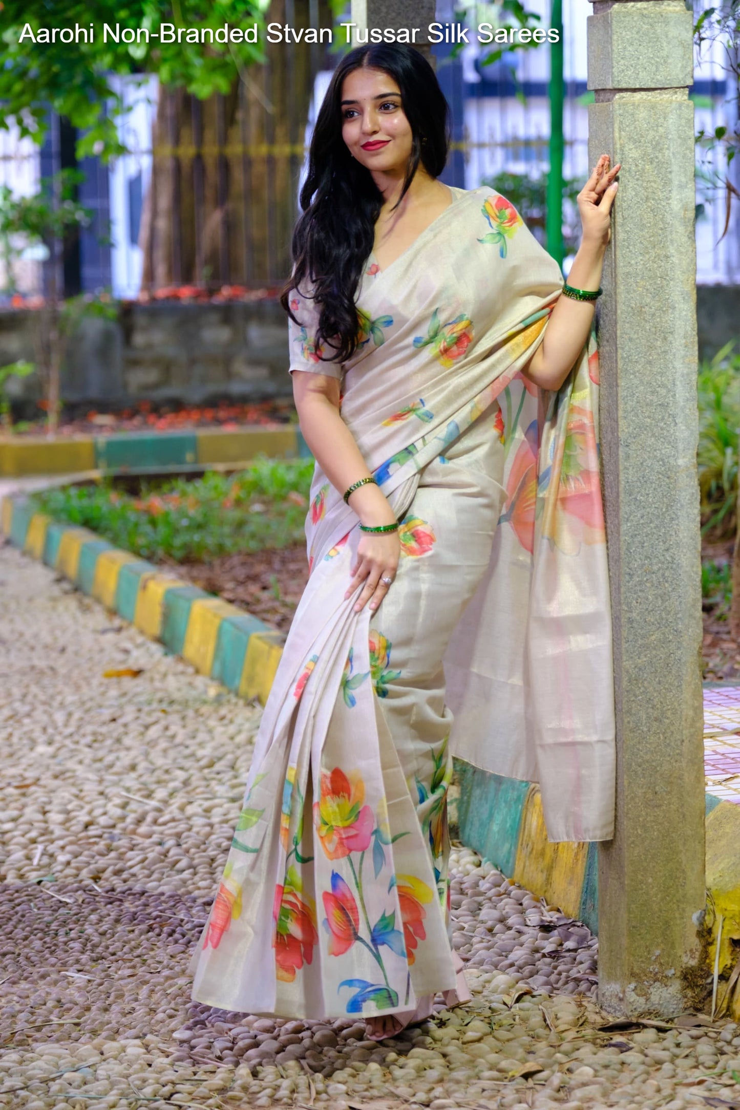 Aarohi Non-Branded Stvan Tussar Silk Sarees