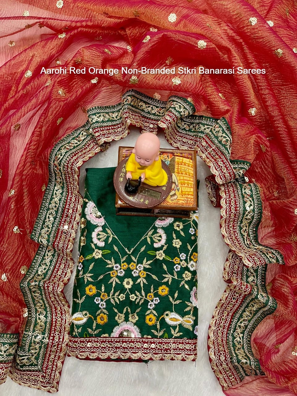 Aarohi Red Orange Non-Branded Stkri Banarasi Sarees
